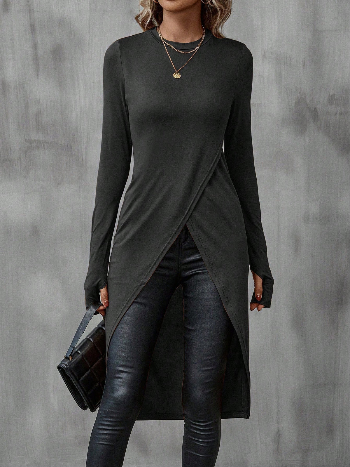 Women’s Long Sleeve Asymmetric Hem Tunic Top