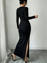 Women’s Long Sleeve Square Neck Bodycon Maxi Dress