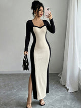 Women’s Long Sleeve Square Neck Bodycon Maxi Dress