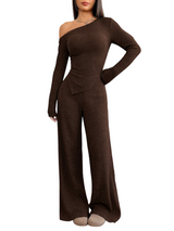 Women’s Off Shoulder Long Sleeve Top and Wide Leg Pants Set