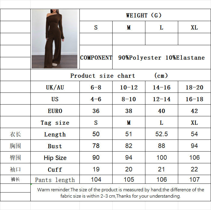 Women’s Off Shoulder Long Sleeve Top and Wide Leg Pants Set