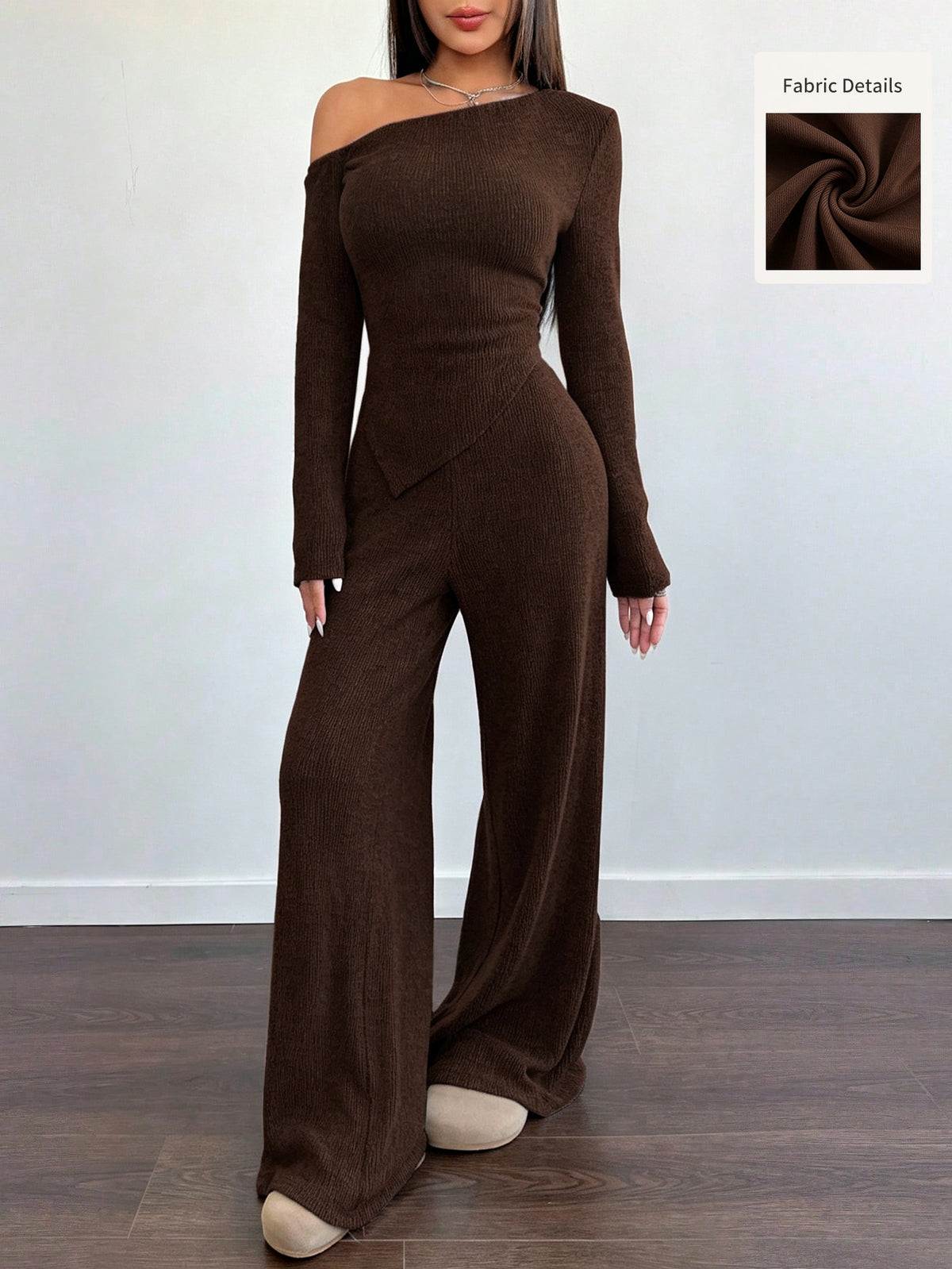 Women’s Off Shoulder Long Sleeve Top and Wide Leg Pants Set
