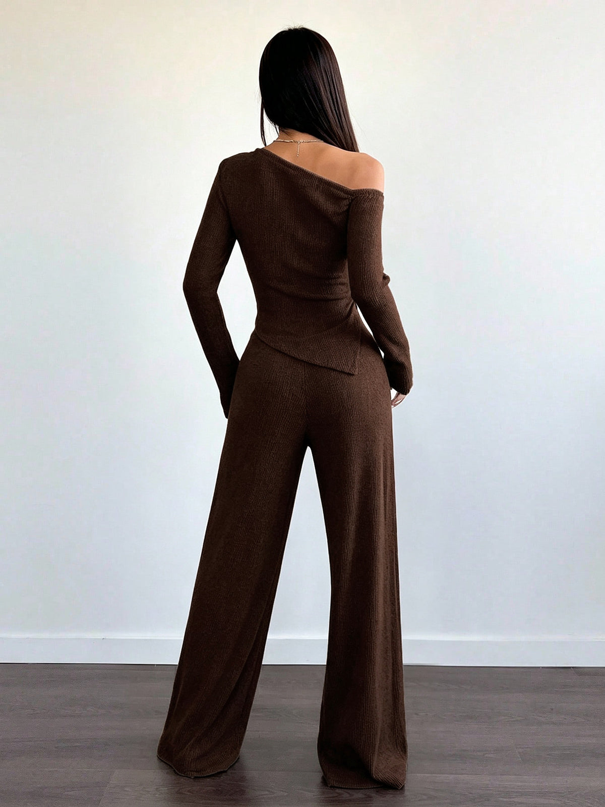 Women’s Off Shoulder Long Sleeve Top and Wide Leg Pants Set