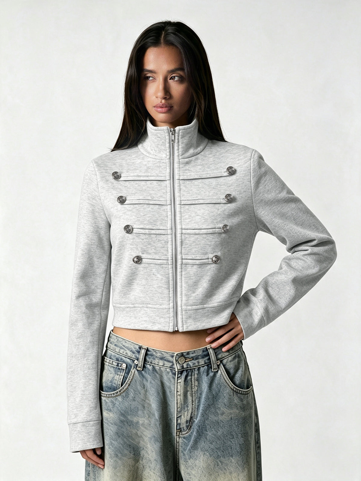 Women’s Cropped Zip-Up Jacket with High Neck Design