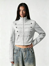 Women’s Cropped Zip-Up Jacket with High Neck Design