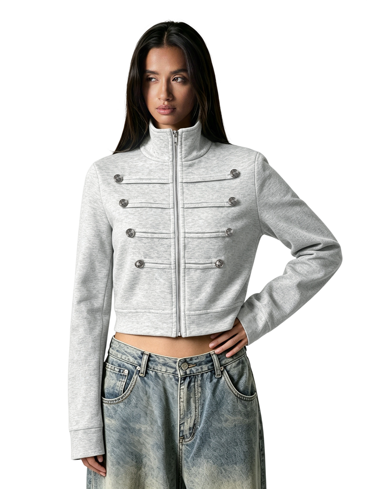 Women’s Cropped Zip-Up Jacket with High Neck Design