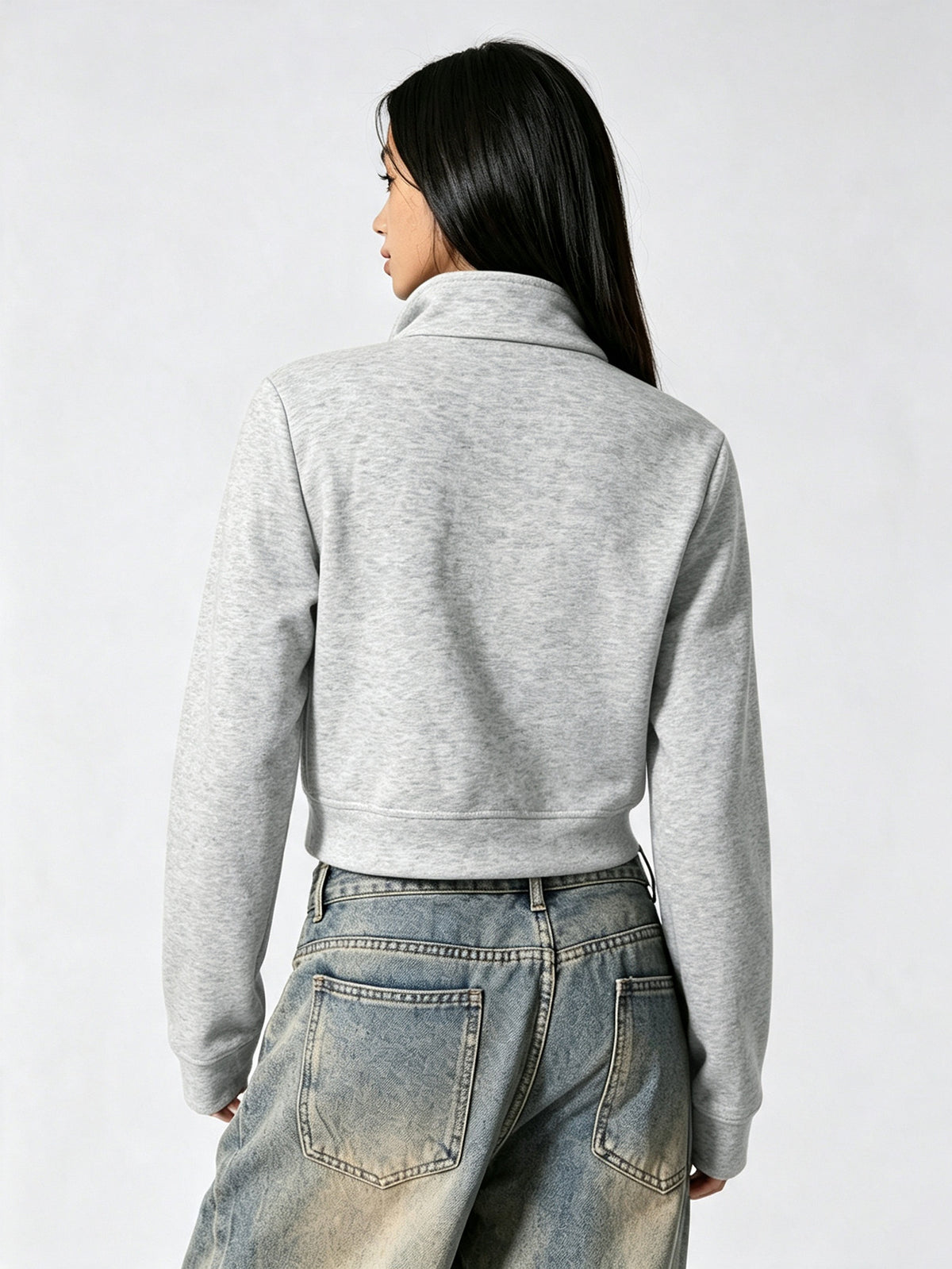 Women’s Cropped Zip-Up Jacket with High Neck Design