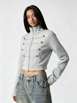 Women’s Cropped Zip-Up Jacket with High Neck Design