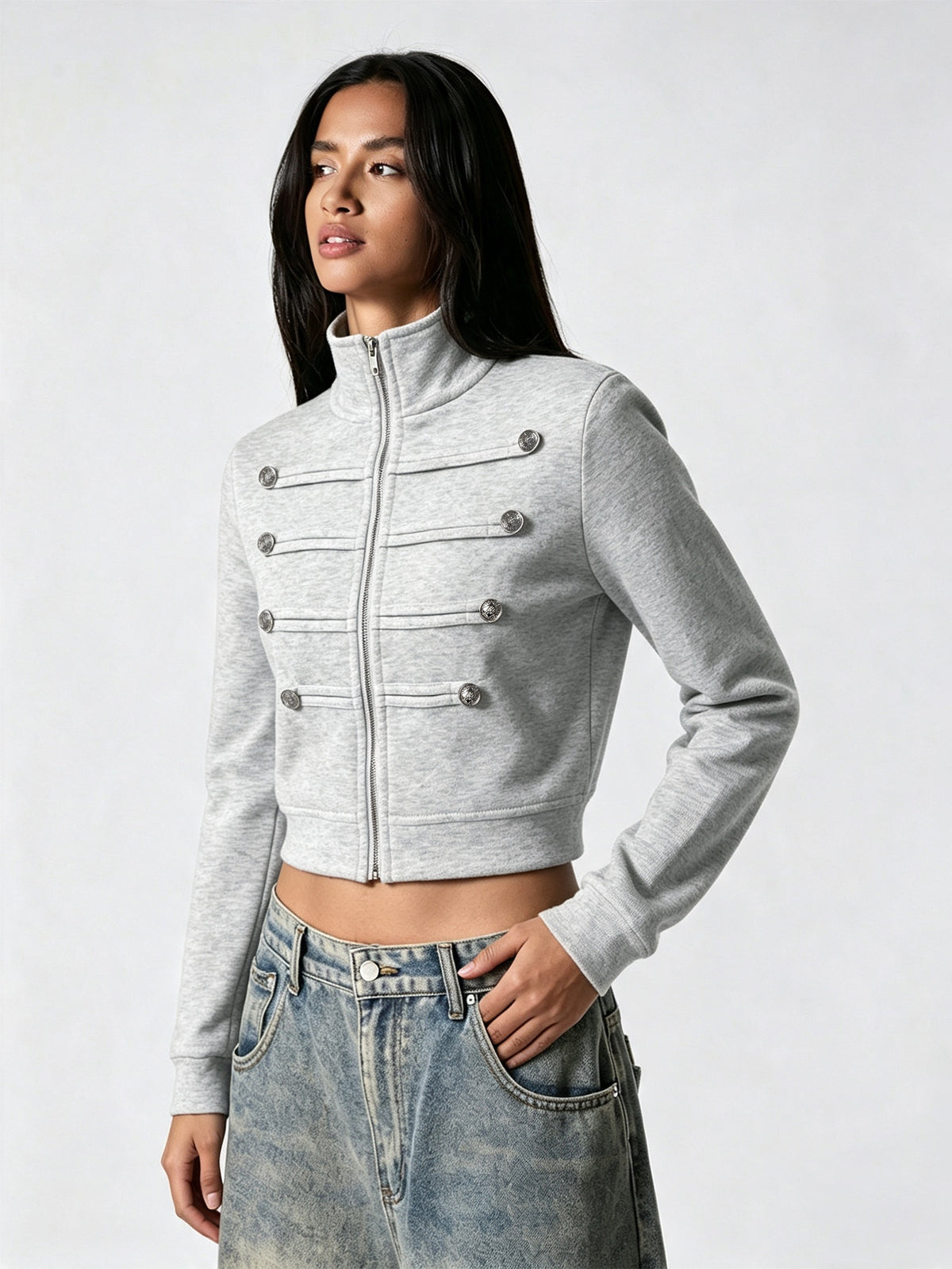 Women’s Cropped Zip-Up Jacket with High Neck Design