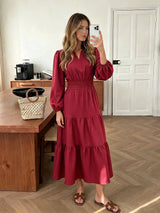 Women's Long Sleeve V-Neck Tiered Maxi Dress
