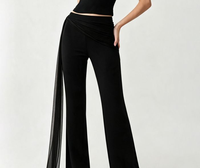 Women's High Waist Wide Leg Pants with Sheer Side Drape