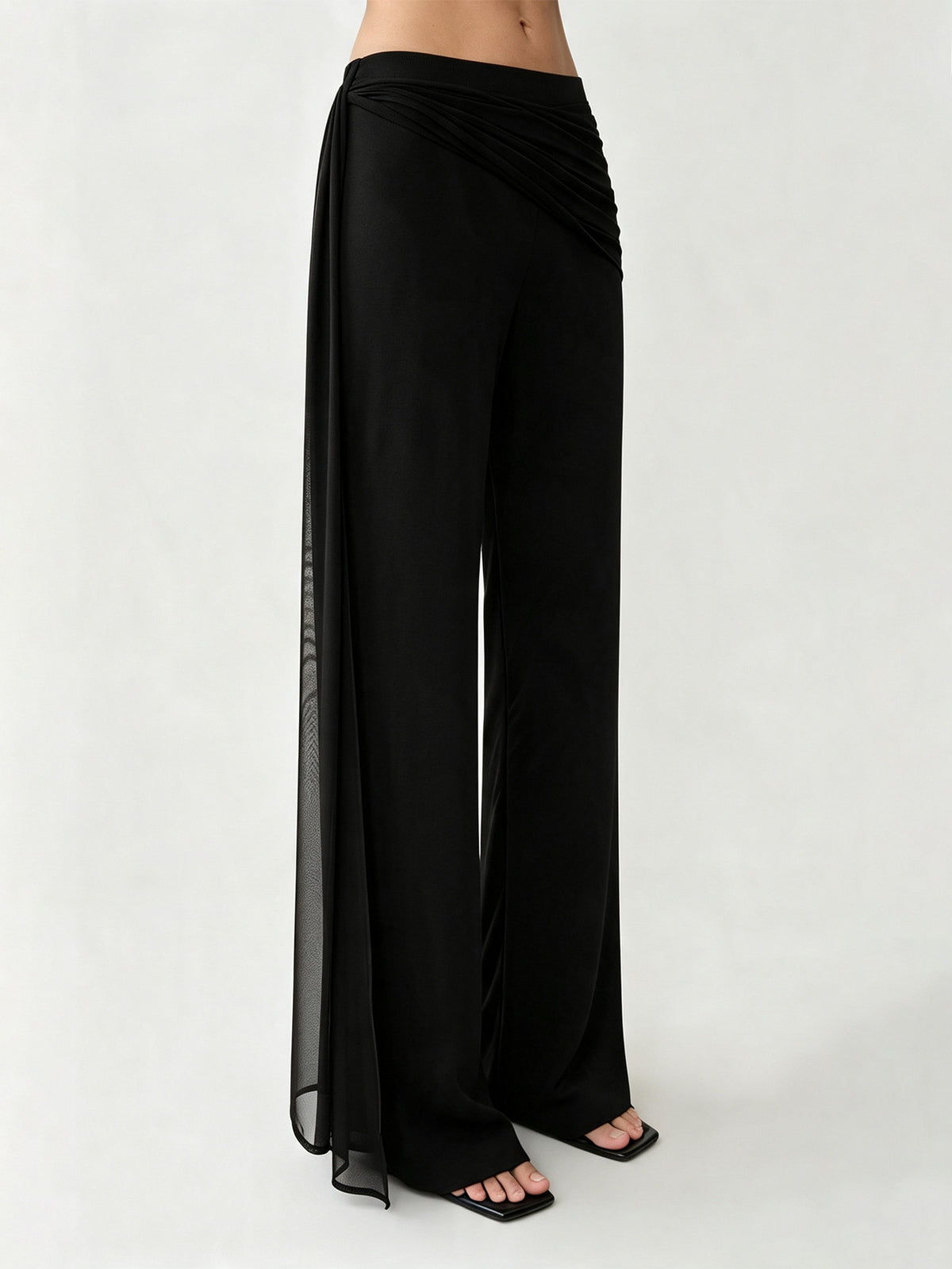 Women's High Waist Wide Leg Pants with Sheer Side Drape