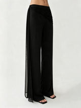 Women's High Waist Wide Leg Pants with Sheer Side Drape