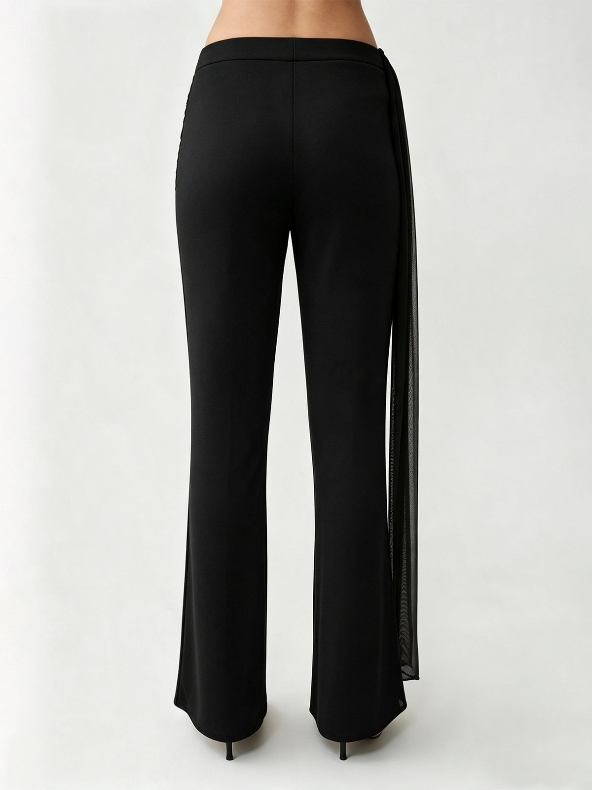 Women's High Waist Wide Leg Pants with Sheer Side Drape