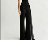 Women's High Waist Wide Leg Pants with Sheer Side Drape