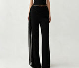 Women's High Waist Wide Leg Pants with Sheer Side Drape