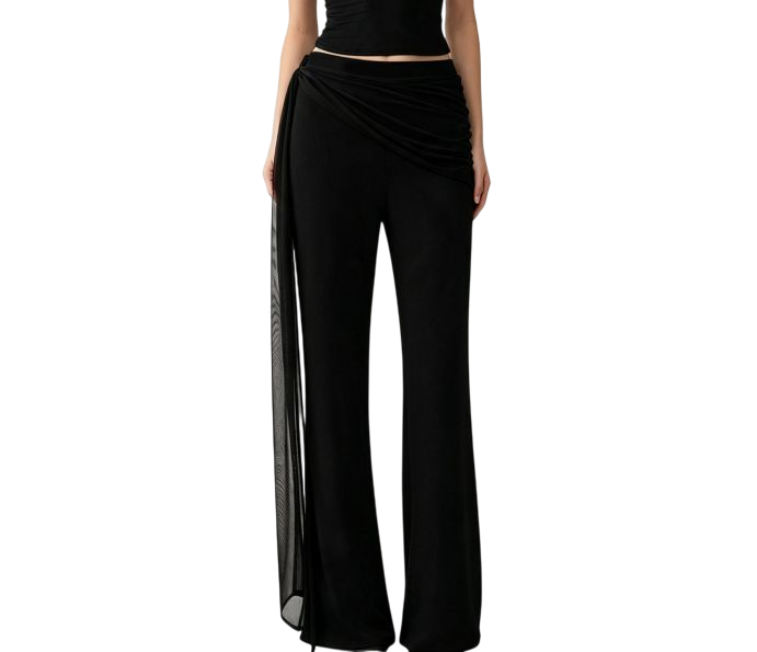 Women's High Waist Wide Leg Pants with Sheer Side Drape