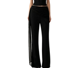 Women's High Waist Wide Leg Pants with Sheer Side Drape