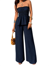 Women's Strapless Smocked Top and Wide Leg Pants Set