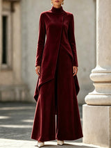 Women's Elegant Draped Long Top and Wide Leg Pants