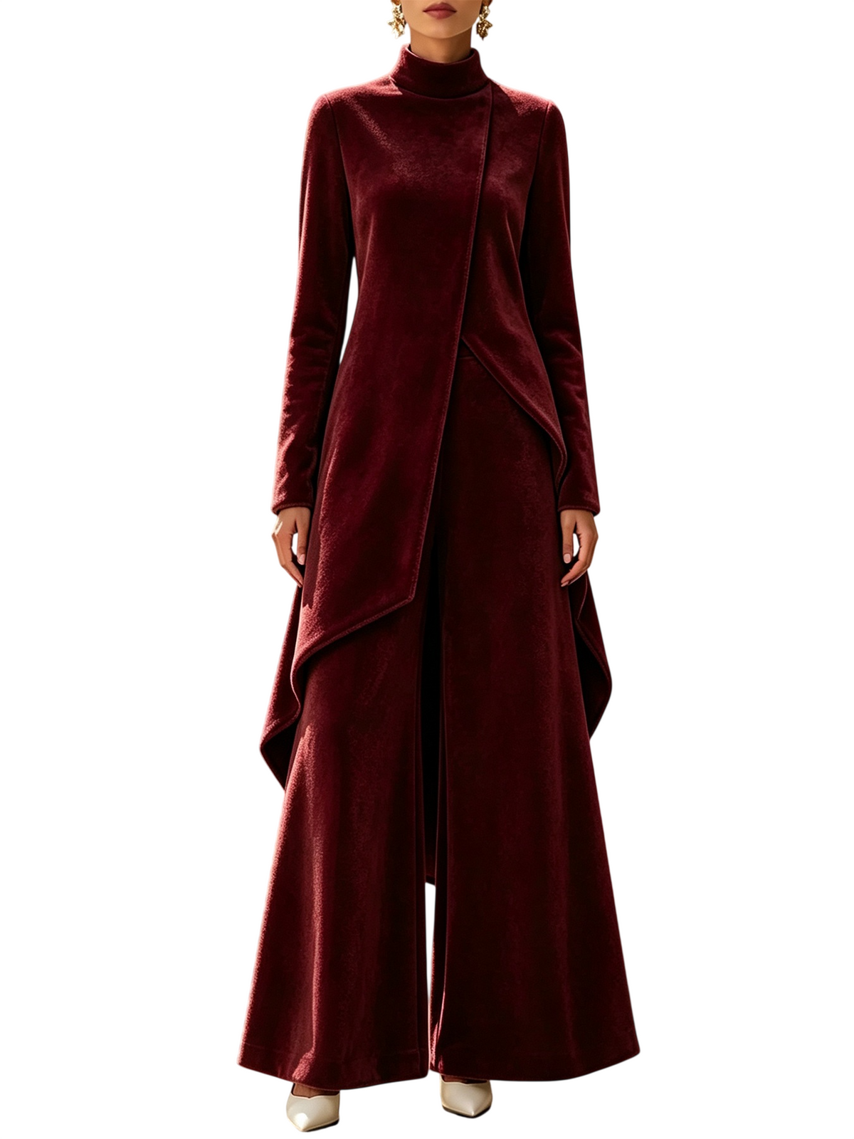Women's Elegant Draped Long Top and Wide Leg Pants