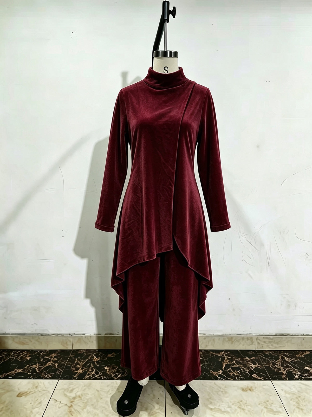 Women's Elegant Draped Long Top and Wide Leg Pants