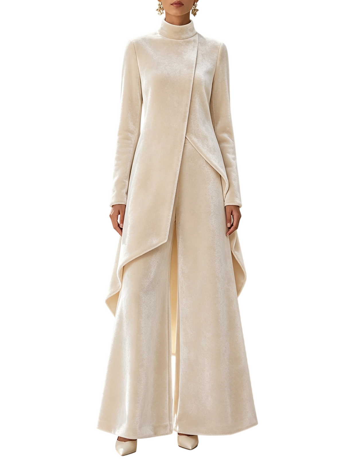 Women's Elegant Draped Long Top and Wide Leg Pants