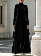 Women's Elegant Draped Long Top and Wide Leg Pants