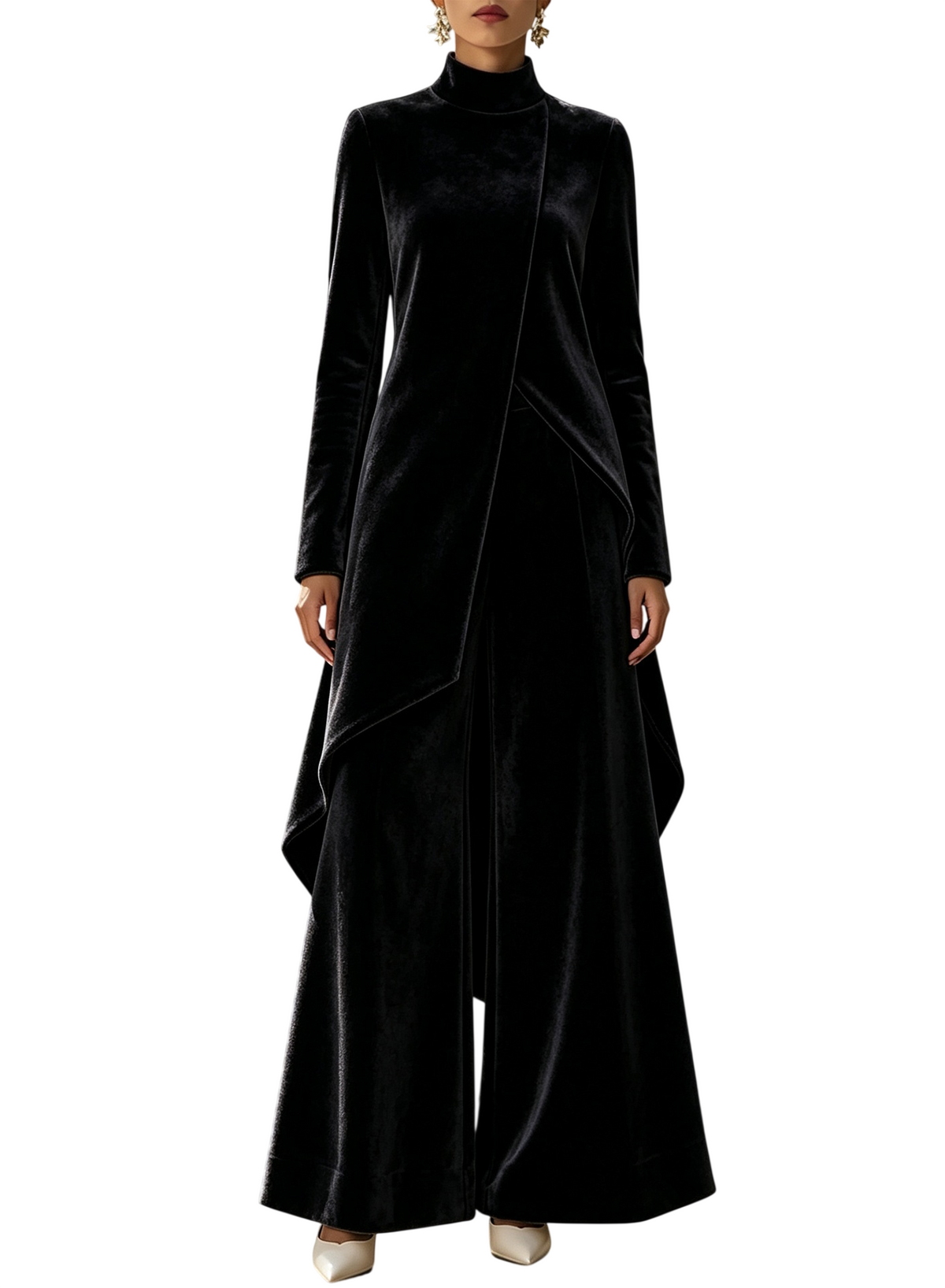 Women's Elegant Draped Long Top and Wide Leg Pants