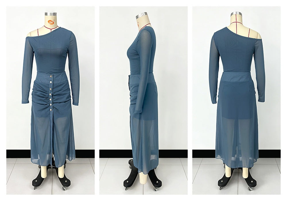 Women's One Shoulder Ruched Maxi Dress