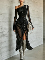 Women's One Shoulder Ruched Maxi Dress