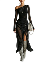 Women's One Shoulder Ruched Maxi Dress