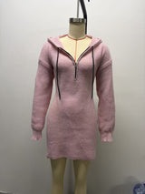 Women's Ribbed Knit Hoodie Mini Dress