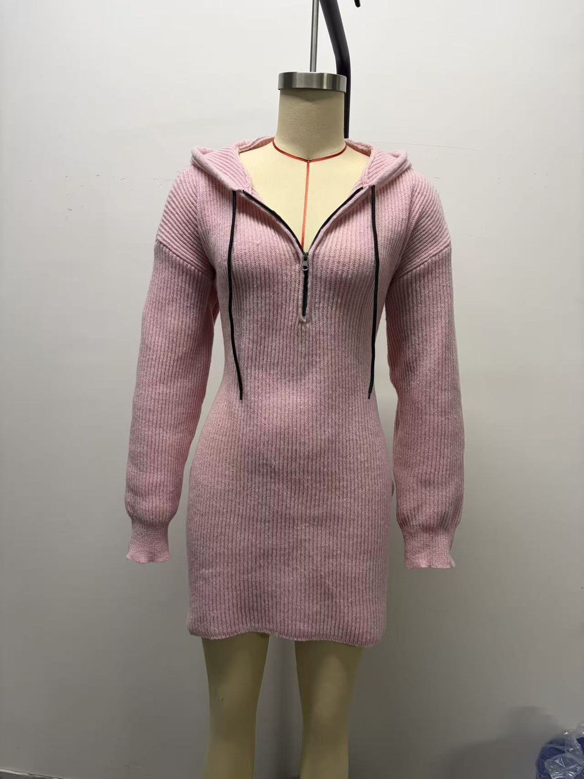 Women's Ribbed Knit Hoodie Mini Dress