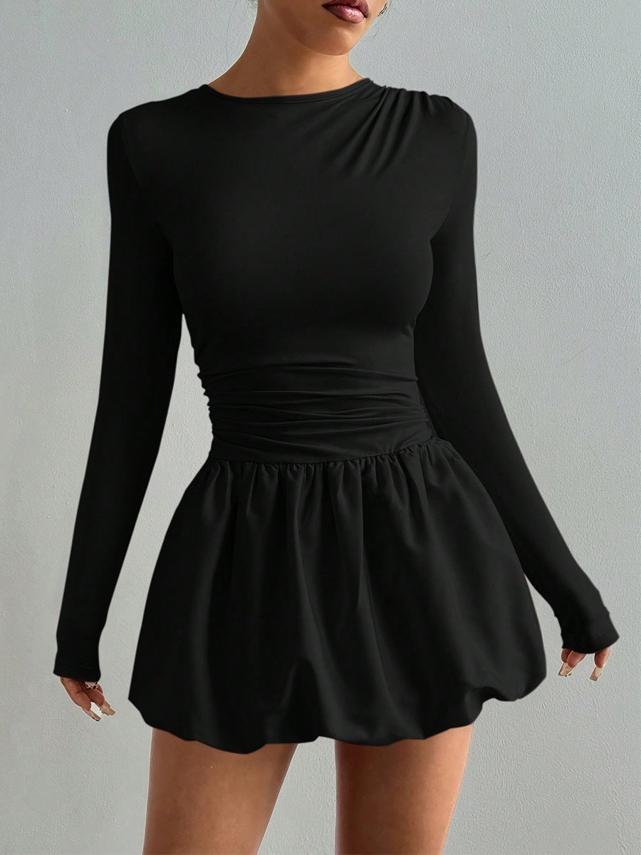Women's Long Sleeve Ruched Waist Mini Dress