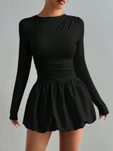 Women's Long Sleeve Ruched Waist Mini Dress