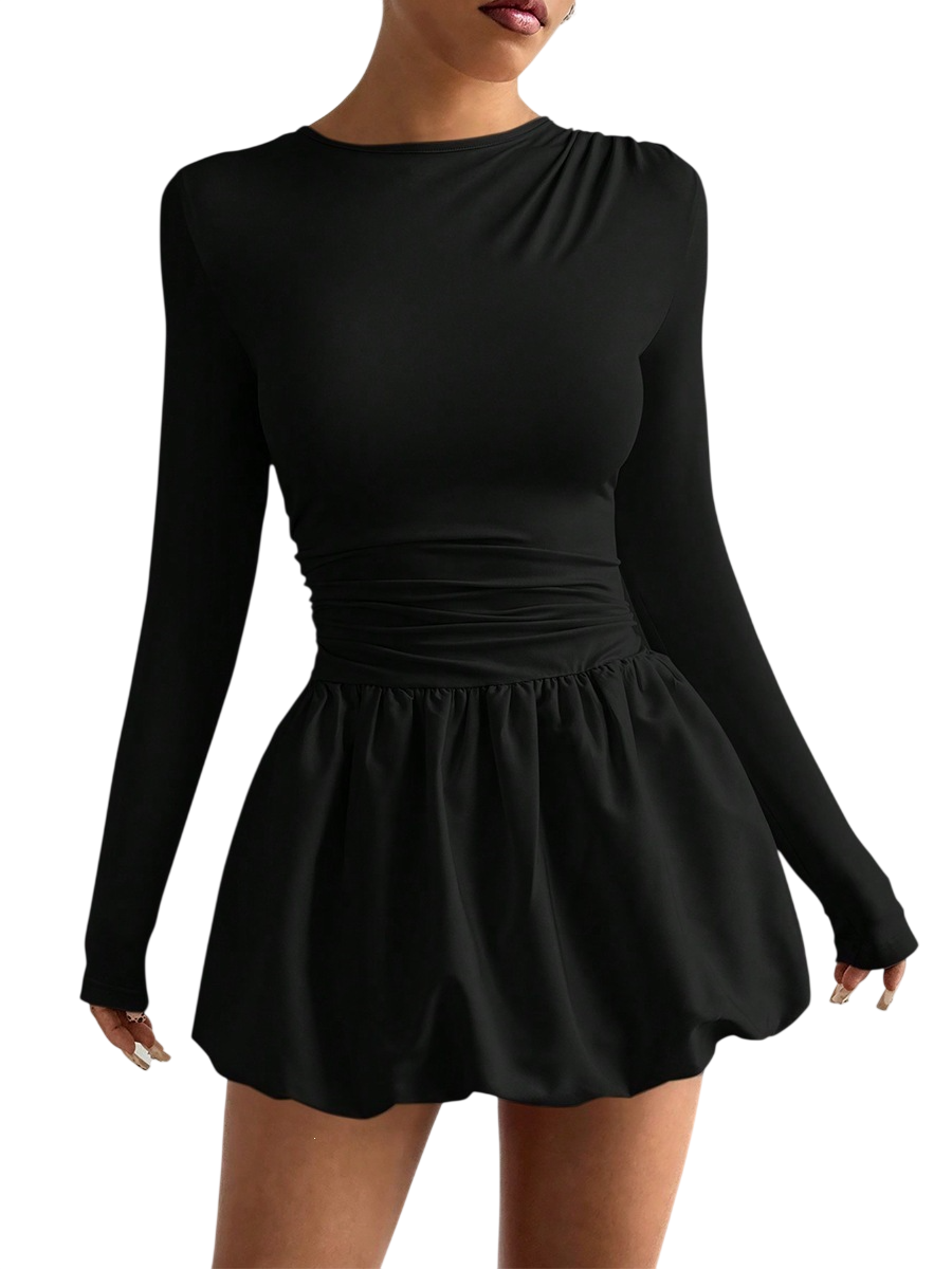 Women's Long Sleeve Ruched Waist Mini Dress
