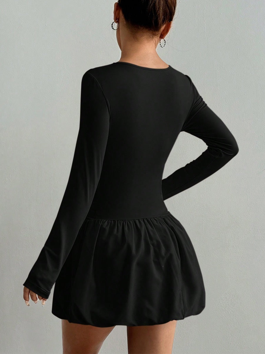Women's Long Sleeve Ruched Waist Mini Dress