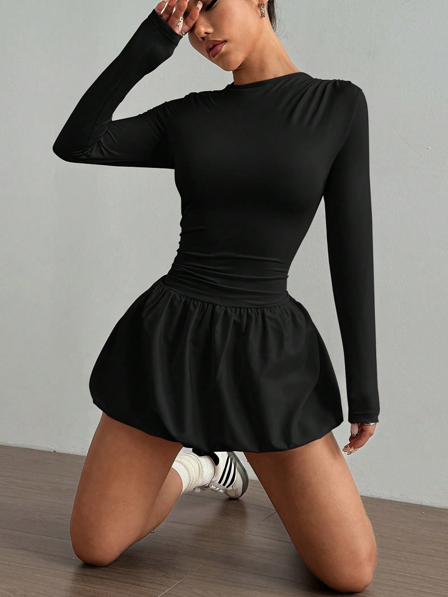 Women's Long Sleeve Ruched Waist Mini Dress