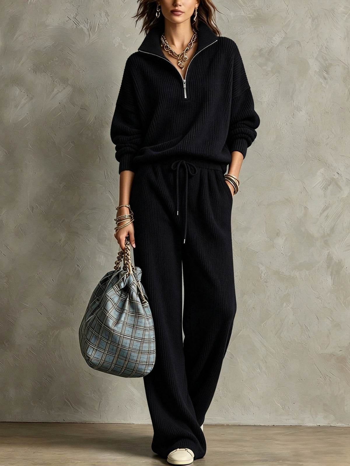 Women's Ribbed Knit Two Piece Co Ord Set