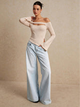 Women's Off Shoulder Cutout Long Sleeve Top