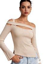 Women's Off Shoulder Cutout Long Sleeve Top