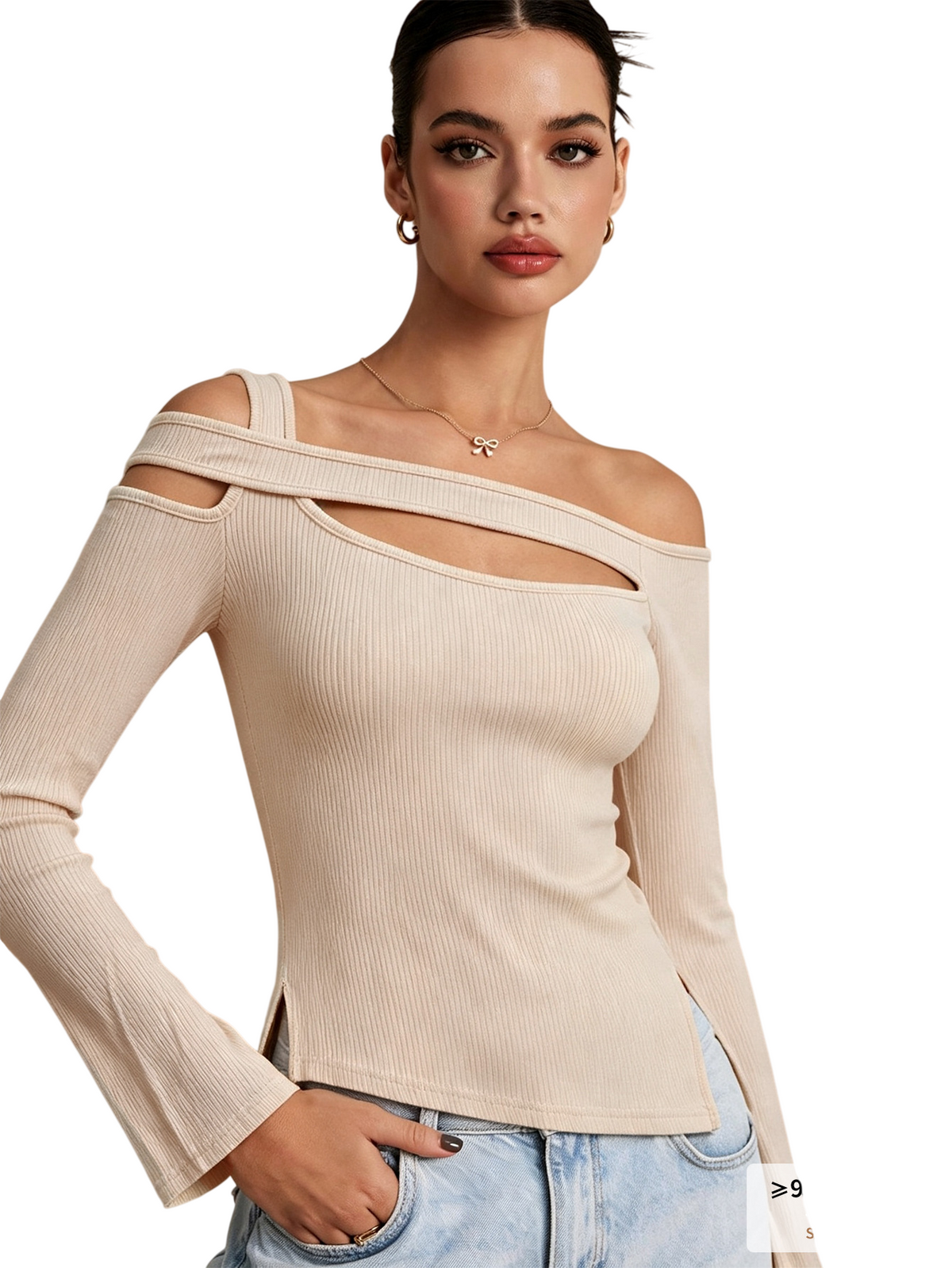 Women's Off Shoulder Cutout Long Sleeve Top
