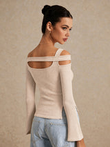 Women's Off Shoulder Cutout Long Sleeve Top