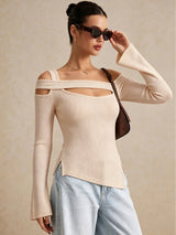 Women's Off Shoulder Cutout Long Sleeve Top