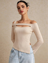 Women's Off Shoulder Cutout Long Sleeve Top