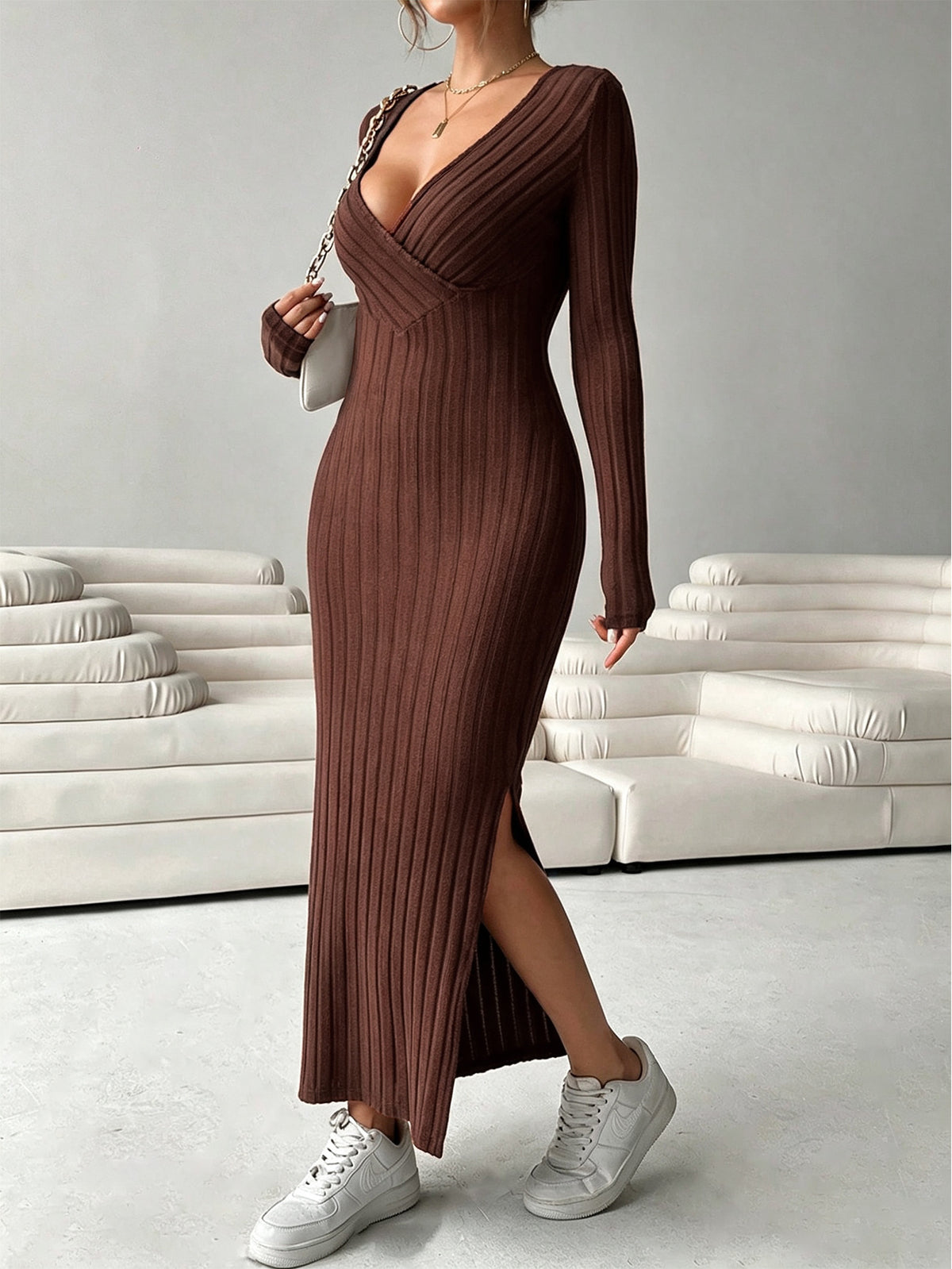 Women's Ribbed Wrap Maxi Dress