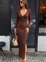 Women's Ribbed Wrap Maxi Dress
