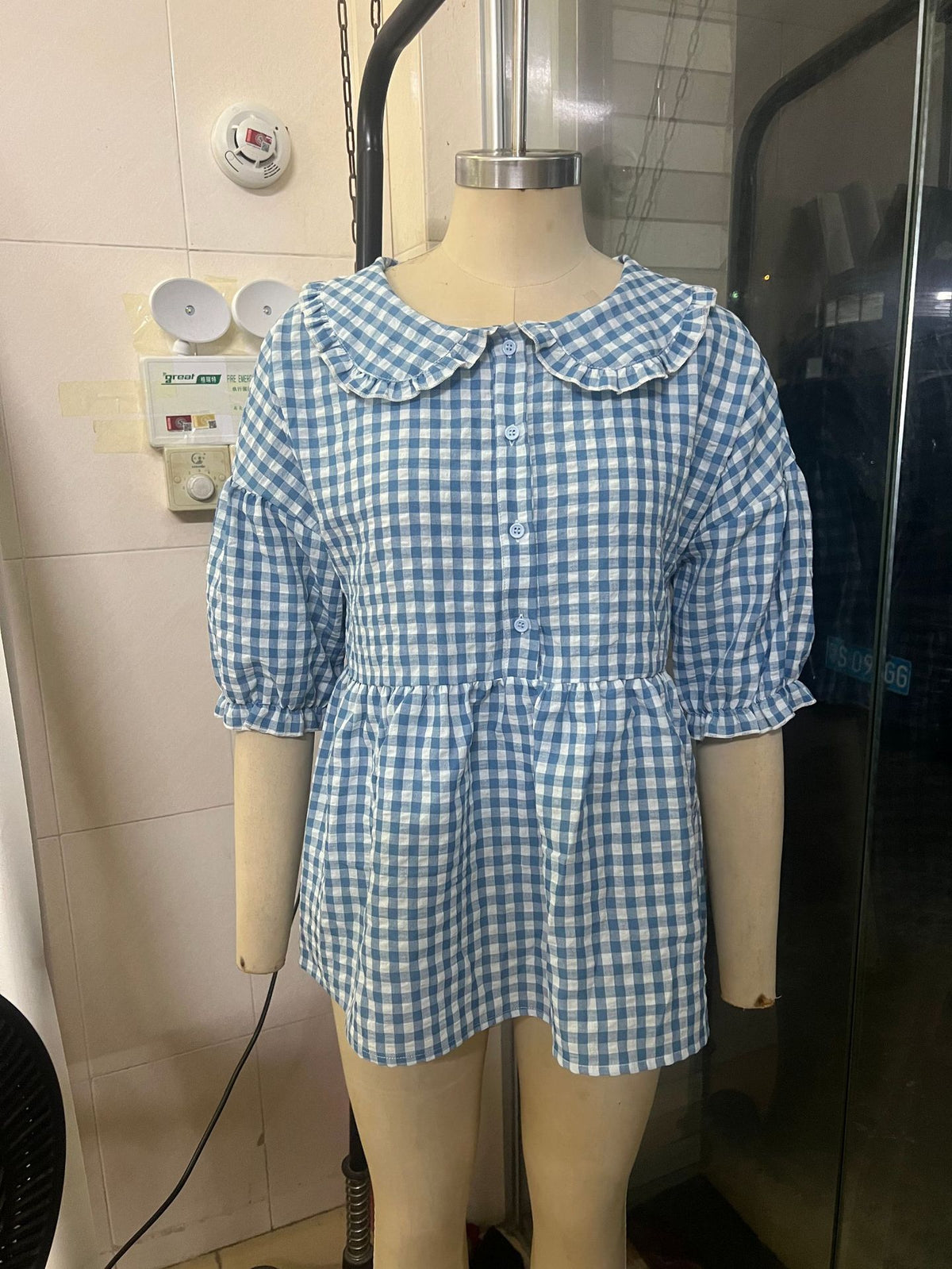 Women's Ruffle Collar Button Front Plaid Top