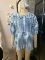 Women's Ruffle Collar Button Front Plaid Top